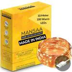 MANSAA M6 USB LED String Light | 10 Meter 100 LEDs | Yellow Color | USB Operated | Home Decor LED Light