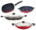 Nirlon 4 pcs of Red and Black Non-stick Aluminium Chemical Free Kitchenware Cooking Utensil Combo Set, Standard