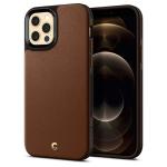 Spigen Cyrill Leather Brick Back Cover Case Compatible with iPhone 12 Pro and iPhone 12 (2020) (Faux Leather + PC) - Saddle Brown