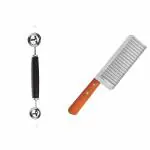 BLESS KRAFT Stainless Steel Potato Cutter, Wavy Crinkle Cutter, and Fruit Carving Knife Slicer and Scooper 2 in 1 Combo Pack