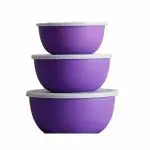 ASHU KITCHENWARE Stainless Steel Microwave Safe Matte Bowls with lid (PURPLE SET OF 3)