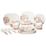 Bataniya Melamine Unbreakable Square Dinner Set of 40 Pieces, Serves 6-12 Person , Brown Floral