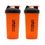 LAZYwindow Sporty Plastic GYM Shaker | Protein Shaker with Blender Ball | BPA-Free 700ml Orange (Pack of 2)