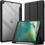 ProElite Smart Flip Case Cover for Apple iPad 9.7 inch 2018/2017 5th 6th Generation, Clear Soft Back with Pencil Holder, Black