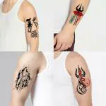 Temporary Tattoowala Om Trishul With God Shiva Designs Pack of 4 Temporary Tattoo Sticker For Men and Woman Temporary body Tattoo (2x4 Inch)