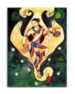 Tamatina Multicolor Kalighat Art Maa Saraswati Traditional Unframed Art Canvas Painting - 13X10 Inch