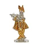 Caristo Lord Krishna Idol | Bansuri Krishna Idol (ID-39) Silver Gold Metal Statue for Car Dashboard | Home Décor | Mandir Pooja Murti |Temple Puja | Office Table Showpiece