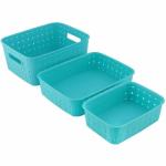 ODD M EVEN Blue Plastic Storage Basket(Pack of 3)