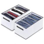 QUAIL T-shirt Jeans Divider Box Drawer Organizer | Set of 2 | Fabric Wardrobe Foldable Clothes Storage Cabinet Closet Organizer Grid Box T-shirt Organizer for Storing T-shirt Pants Jeans Draw Organize (7 Grid)