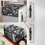 E-Retailer Exclusive 3-Layered Polyester Combo Set of Appliances Cover (1 Pc. of Fridge Top Cover, 2 Pc Handle Cover and 1 Pc. of Microwave Oven Top Cover) (Color-Black, Design-Leaf, Set Contains-4 Pcs.)