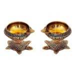 pujaNpujari Kuber Diya Oil Lamp with Turtle Stand for Pooja Room and Diwali Set of 2 Brass (Pack of 2) Table Diya Set (Height: 2 inch)