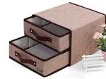 Inditradition Drawer Pattern Foldable Storage Box | Under-Bed, Under-Table Storage Box For Home Sundries| 28 X 28 X 20 Cm, Non-Woven Cotton, Brown, Rectangular