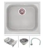 Zinzer Granular Grey Quartz Kitchen Single Bowl Model Kitchen Sink With Drain Coupling, Basket, Drain Pipe And Installation Template, 21 X 19 X 8 Inch