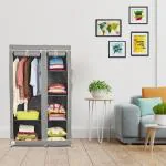 Fabura Double Door Collapsible Wardrobe With Hanging Compartment In Grey Color