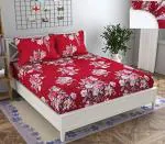 Varde AV Trendz Super King Size Elastic Fitted Double Bed Bedsheet - 84X78X10 Inch, Dark Red Flower(Polycotton)