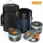 Home Puff Contigo-XL Blue Stainless Steel Vacuum Insulated Lunch Box with Bag 4 Container 2.3 L
