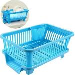 YOPRAM 3 in 1 Small Durable Plastic Kitchen Sink Dish Rack Drainer Drying Rack Washing Basket with Tray for Kitchen Dish Rack Organizers Utensils Tools Cutlery (40 x 27 x 21 cm), Blue