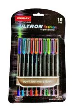 Unomax Ultron Fashion Liquid Ball Point Pen | Set of 10 Pens | 10 Ink Colours | 1.00 MM Tip for Bold Writing | Jet Ink Technology | Pack of 3