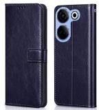 COVERBLACK Leather Finish Inside TPU Wallet Stand Magnetic Closure Flip Cover for Tecno Camon 20 - Navy Blue