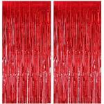 Propsicle 2 pcs 4ftx6ft Red Metallic Tinsel Fringe Foil Curtains, Christmas, Anniversary, Birthday, Bachelorette, Baby Shower Party Decoration - Pack of 2