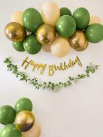SPECIALYOU.IN 31pcs Birthday decoration items with Olive green, White balloon and golden metallic birthday balloons for decoration, 8ft green vines & happy birthday party banner