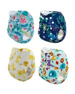 Hikipo Multicolor Polyester, Plastic New Born Baby Nappy Reusable Washable Adjustable Button Pocket Cloth Diapers (Pack Of 4)
