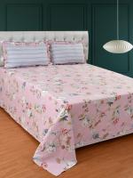 BREVARD Poly Cotton Double King Size Bedsheet with 2 Pillow Covers with Frill (108x108 Inches, Pink Bale Comb)