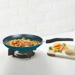 Borosil Prochef Non-Stick Fry Pan, 20 Cm, Gas Stove Compatible, Thick Uniform Body For Even Heating, Metal Spoon Friendly, Pfoa Free, Blue Exterior, Stir Frying Pan For Eggs, Cutlets, 1 Year Warranty
