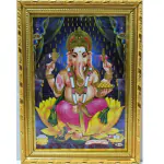 pujaNpujari God Photo Frames Lord Ganesh Ganapathi Vinayaka Nice Background Gold Coated Synthetic Photo Framefor Wall Hanging Puja Mandir Small ( L * H : 8 * 11 Inches) Religious Frame