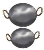 Kitchen Shopee Iron Cookware Set 2 Pes Combo Kadhai For Cooking Deep 8 10 Inch 4.5 Liter Silver