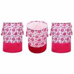 CRAFTY CRAFT Round Canvas Pink Floral Print 45 L Laundry Bag/Hamper Durable Collapsible Laundry Storage Basket for Dirty Clothes Foldable Bin with Side Handle for Clothes, Toy Storage-(Pack of 3)