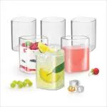 Treo by Milton V Square Borosilicate Glass Tumbler Set of 6, 230 ml Each, Transparent | Dishwasher Safe| Serve Whiskey | Wine | Juices | Cold Drinks | Water | Cocktails | Mixed Drinks