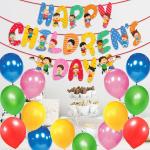 Zyozique Happy Children Day Banner with Multi Colours Balloon for Children Day Party Garland Bunting Sign Children Day Theme Party Decorations Supplies Backdrop Supplies (Pack of 26)