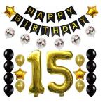 Festiko 15th Birthday Decorations Party Supplies Happy 15th Birthday Confetti Balloons Banner And 15 Number Sets For 15 Years Old Party (Gold)