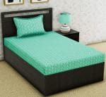 MORADO Printed Designer Cotton Single Bedsheet with 1 Pillow Cover-green zigzag