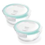 Treo By Milton Hi Borosilicate Clip Fresh Round Container, Set of 2, 950 ml Each, Transparent | Air Tight | Microwave Safe | Oven Safe | Refrigerator Safe | BPA Free | Stackable | Dishwasher Safe