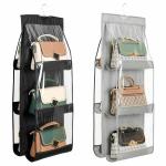 BDDELZ Hanging Handbag Organizer Dust-Proof Storage Holder Bag Wardrobe Closet for Purse Clutch with 6 Pockets Combo | Piece of 2 | Color-Grey and Black