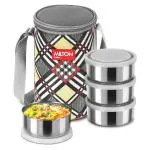 MILTON Steel Treat 4 Stainless Steel Tiffin, 4 Containers, 280 ml Each with Jacket, Yellow | Light Weight | Easy to Carry | Leak Proof | Food Grade | Dishwasher Safe