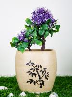 Justoriginals Medium Dholak Shape Flower Pot with Print (Color : Beige) Plant Container Set (Ceramic)