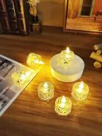 Desidiya Flameless Led Tea Light Candles: Set Of 6 Transparent Acrylic Decorative Candles | Smokeless | Perfect For Christmas, Festivals | Vibrant Yellow Glow