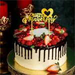 GIGGA Acrylic Material Happy Anniversary Cake Topper For Cake Decoration Design 3 (Golden)