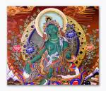 Tamatina Multicolor Thangka Green Tara Goddess Tribal Traditional Art Canvas Painting - 13X11 Inch