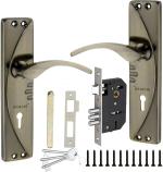 Buckler Iron, Brass, Steel Black, Gold 7 Inch Mortise Handle Set With 65Mm Double Turn Lock (Pack Of 4)