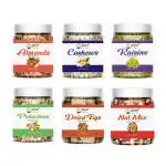 PIYOR Dry Fruits Combo Pack of 6 Badam, Kaju, Kismis, Pista, Anjeer, Nutmix 900Gm Almonds, Cashews, Raisins, Pistachios, Figs, Assorted Fruits & Nuts (6 x 150 g)