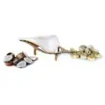 BOVZEN Dakshinavarti Shankh, Gomti Chakra, Yellow Cowri and Shankh Stand (Multi_2 Inch X 4 Inch X 1.3 Inch)