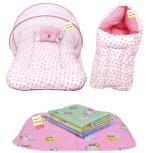 Kwitchy New Born Baby Boy's & Baby Girl's Bedding Combo Mosquito Net Bed Sleeping Bag & Plastic Sheets Set