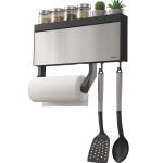 Primeway SS Wall Mounted Kitchen Rolls Dispenser Holder with Storage Rack & 6 Hooks, Grey