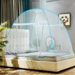 SAFAR Mosquito Net for Double Bed | King Size Foldable Machardani | Polyester 30GSM Strong Net |PVC Coated Corrosion Resistant Steel Wire|1.5 Mtr|Sky Blue