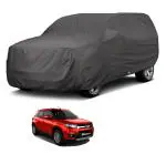 Auto Hub Car Body Cover Compatible with Maruti Suzuki Brezza with Mirror Pockets, Triple Stitched, Water Resistant Car Cover, Grey