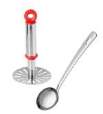 URBAN BUY Stainless Steel Pav Bhaji Masher With Stainless Steel Pure SS Chamcha Spoons and Multicolour, Pack of 2